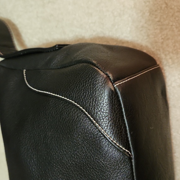 MILA PAOLI Black Leather with  White Accent Stitching Shoulder Handbag - Picture 8 of 12